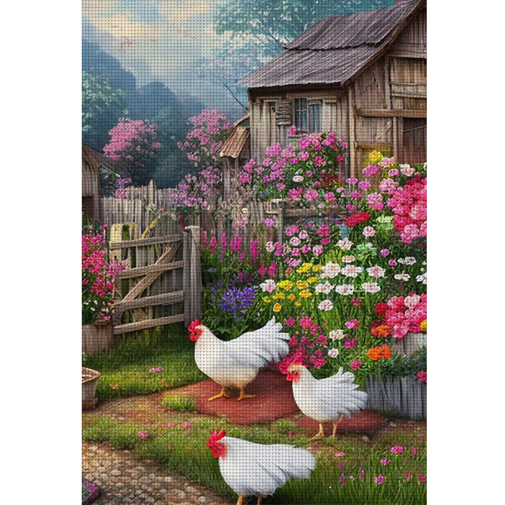 Farm Chicken Coop - 11CT Stamped Cross Stitch 40*60CM