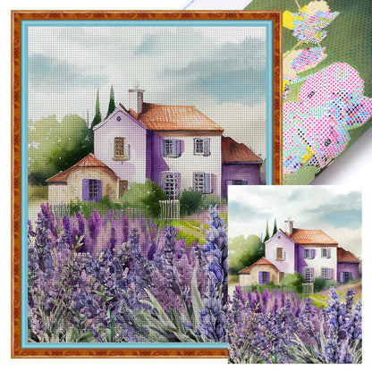 Purple Lavender Village - 11CT Stamped Cross Stitch 40*53CM