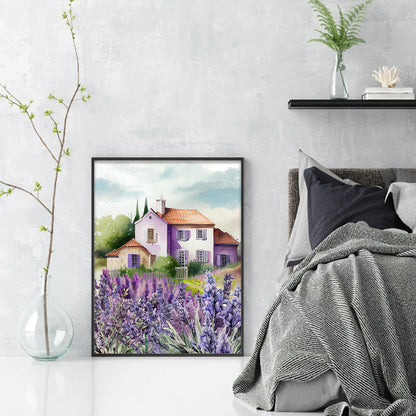 Purple Lavender Village - 11CT Stamped Cross Stitch 40*53CM