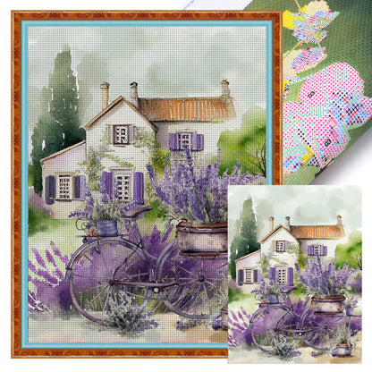 Purple Lavender Village - 11CT Stamped Cross Stitch 40*53CM