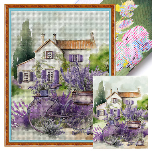 Purple Lavender Village - 11CT Stamped Cross Stitch 40*53CM