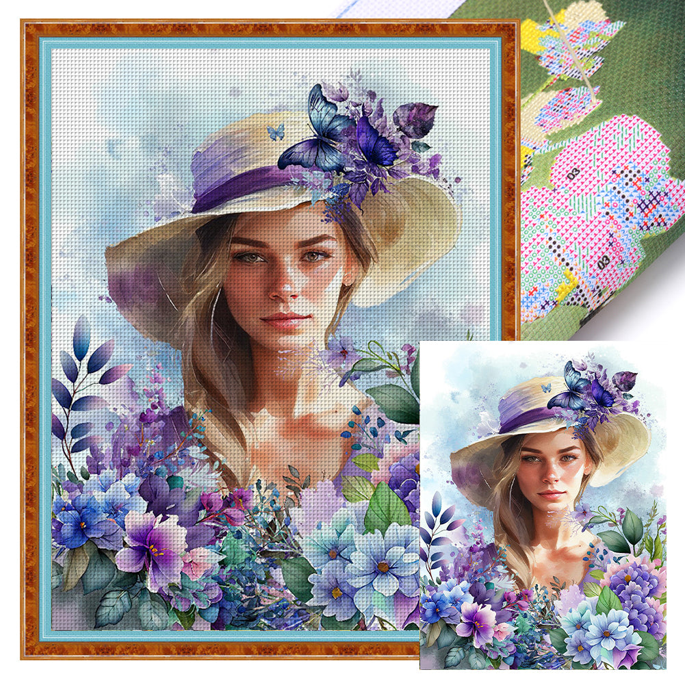 Purple Lavender Girl - 11CT Stamped Cross Stitch 40*53CM