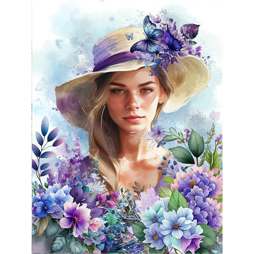 Purple Lavender Girl - 11CT Stamped Cross Stitch 40*53CM