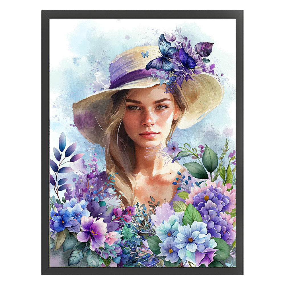 Purple Lavender Girl - 11CT Stamped Cross Stitch 40*53CM