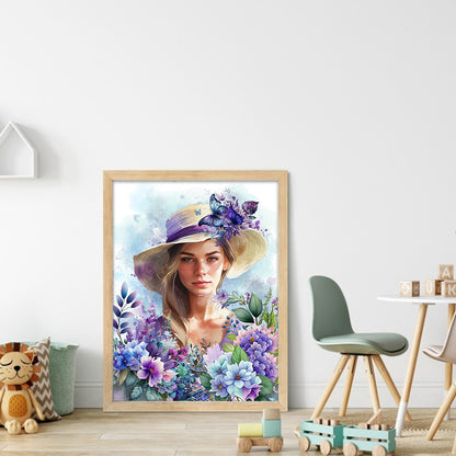 Purple Lavender Girl - 11CT Stamped Cross Stitch 40*53CM