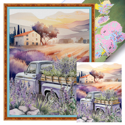 Purple Lavender Truck - 11CT Stamped Cross Stitch 40*53CM