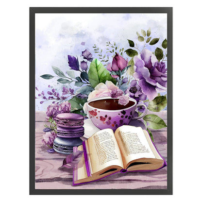 Purple Lavender Book Coffee - 11CT Stamped Cross Stitch 40*53CM