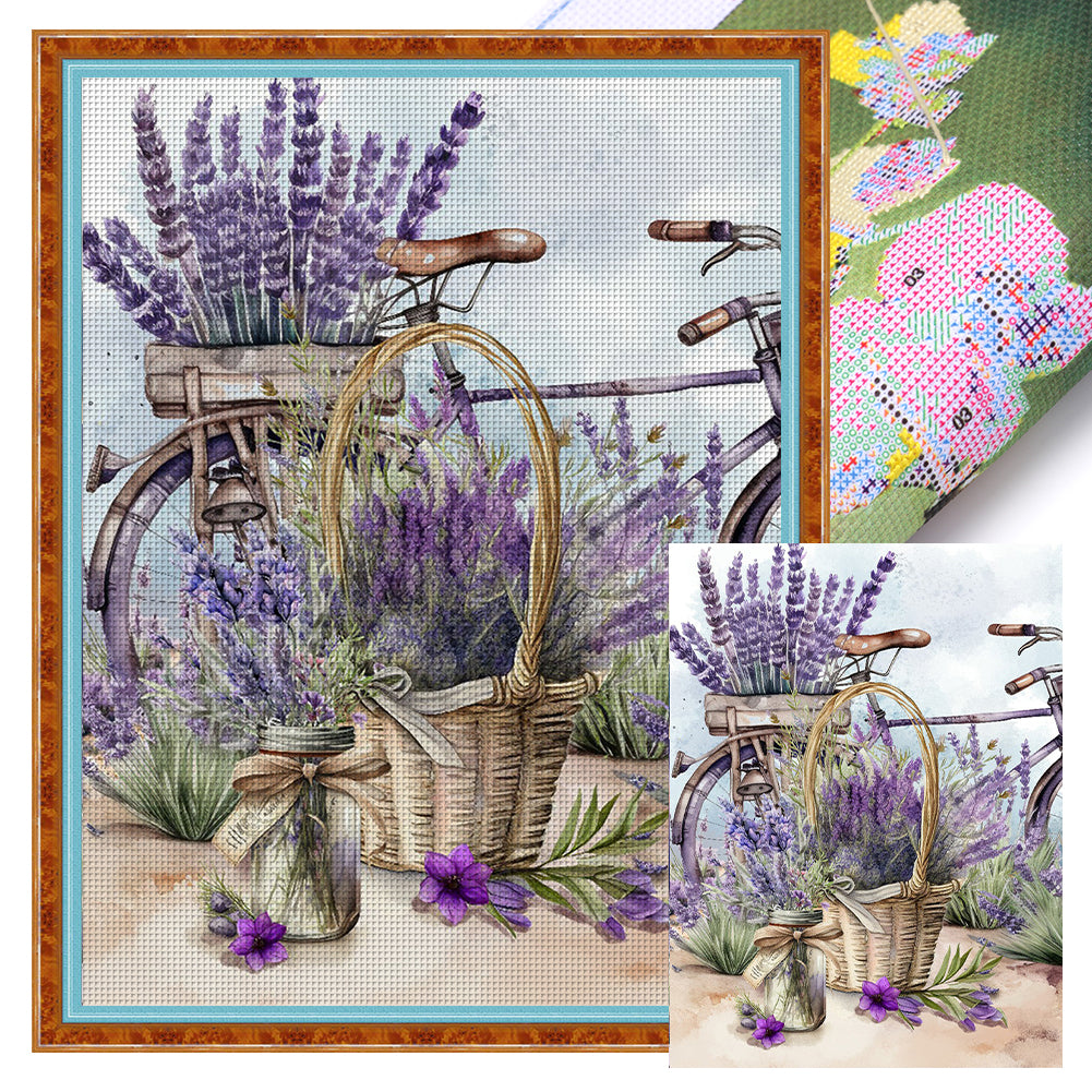 Purple Lavender Bike - 11CT Stamped Cross Stitch 40*53CM