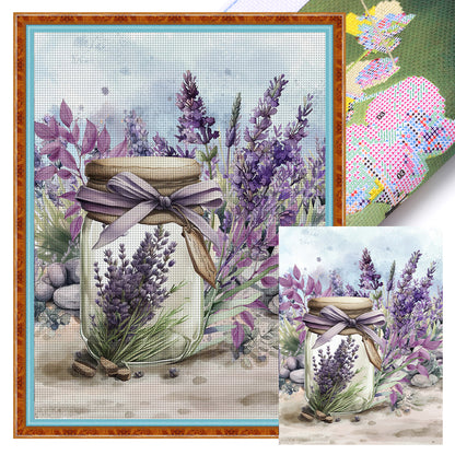 Purple Lavender Jar - 11CT Stamped Cross Stitch 40*53CM