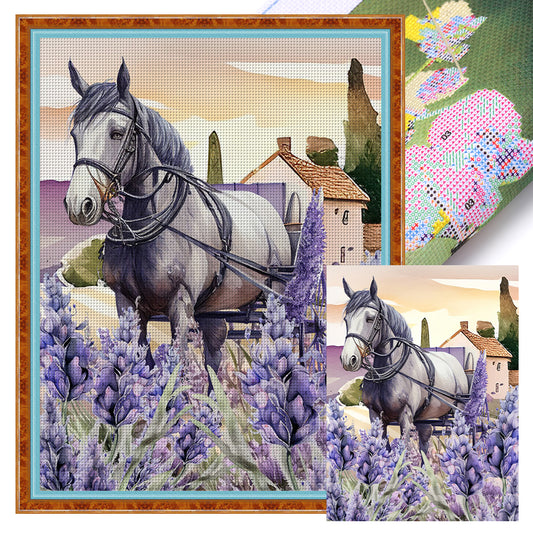 Purple Lavender Horse - 11CT Stamped Cross Stitch 40*53CM