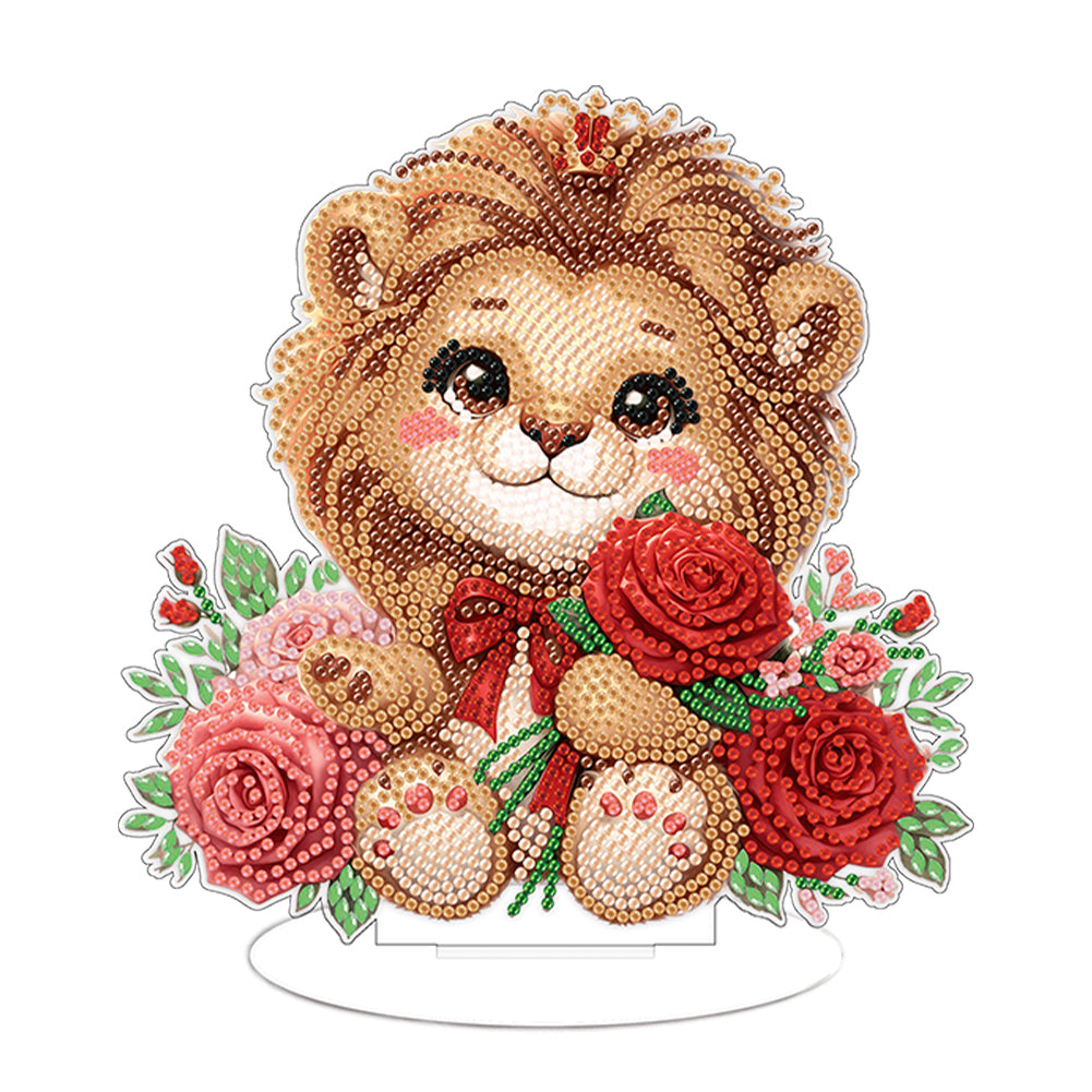 Acrylic Rose Lion Desktop Diamond Art Kits for Adults Beginner Decor (Rose Lion)