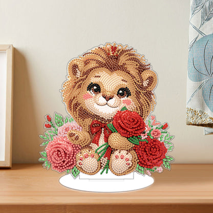 Acrylic Rose Lion Desktop Diamond Art Kits for Adults Beginner Decor (Rose Lion)