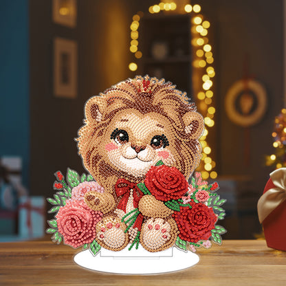 Acrylic Rose Lion Desktop Diamond Art Kits for Adults Beginner Decor (Rose Lion)