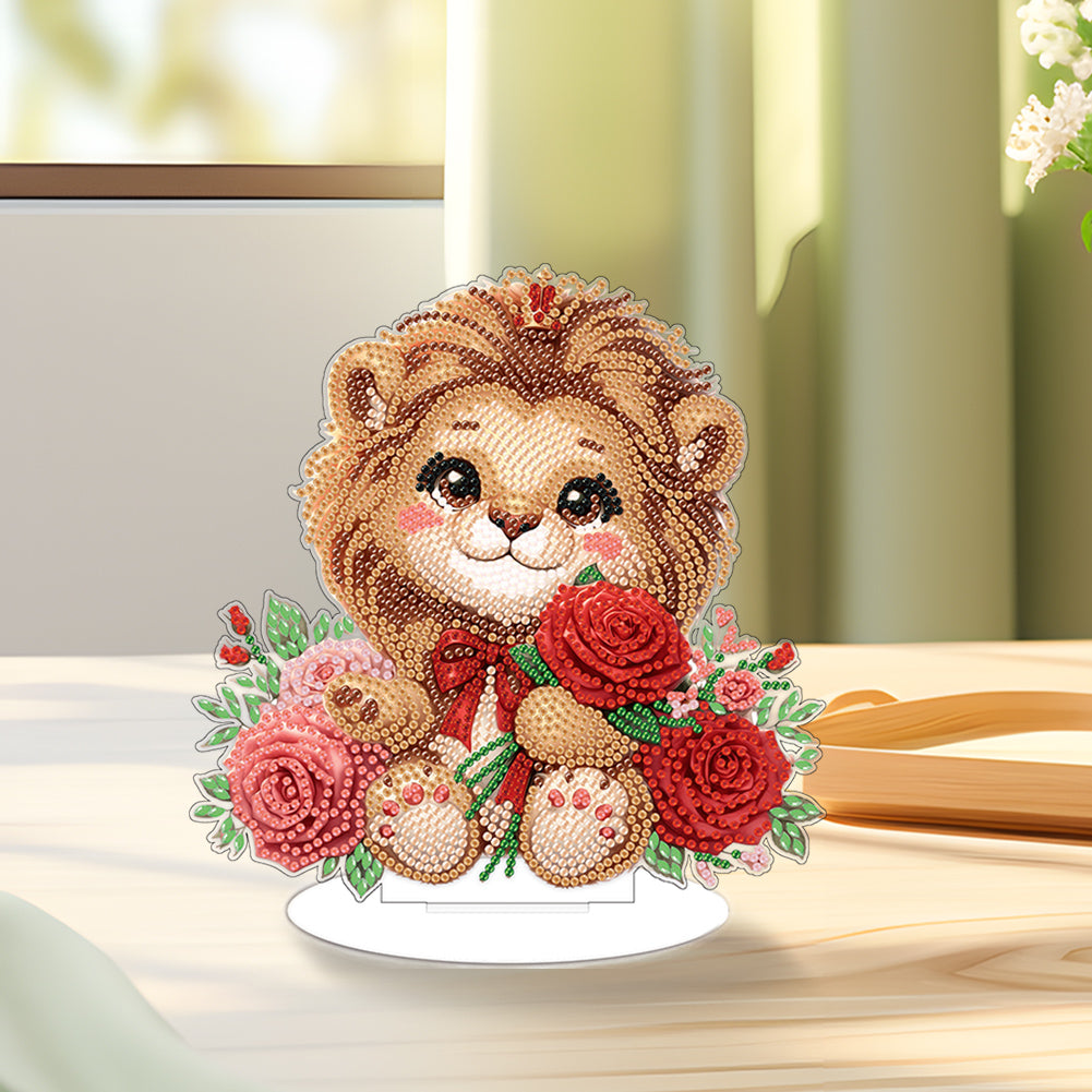 Acrylic Rose Lion Desktop Diamond Art Kits for Adults Beginner Decor (Rose Lion)