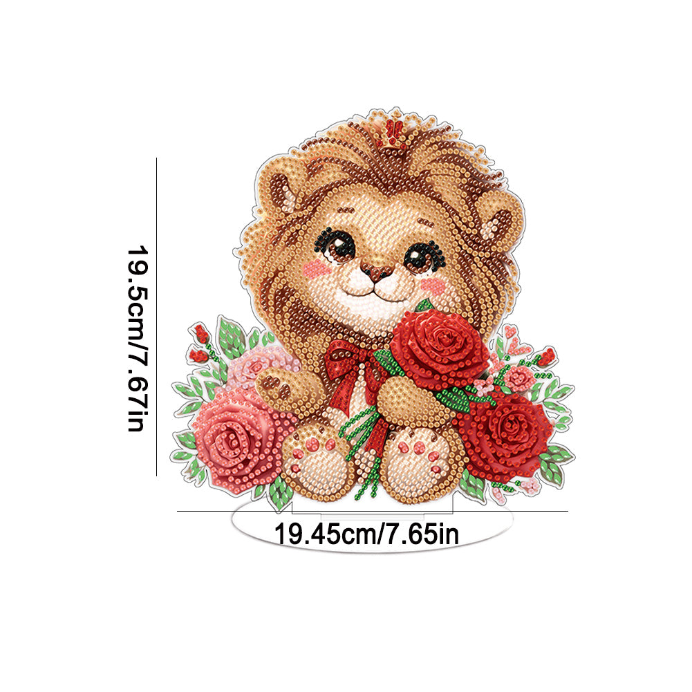 Acrylic Rose Lion Desktop Diamond Art Kits for Adults Beginner Decor (Rose Lion)