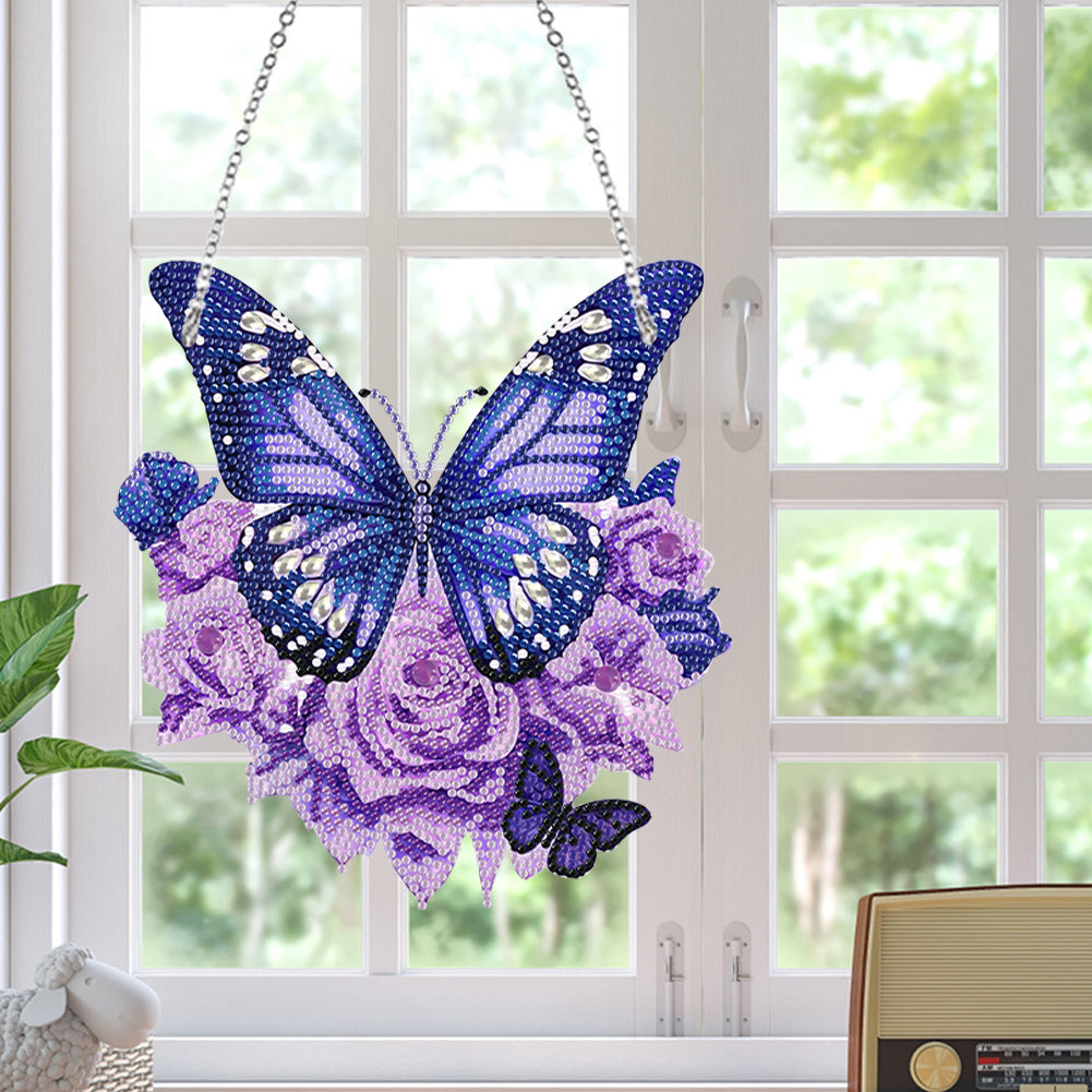 Acrylic Butterfly Single Side Diamond Art Hanging Pendant for Wall Home Decor