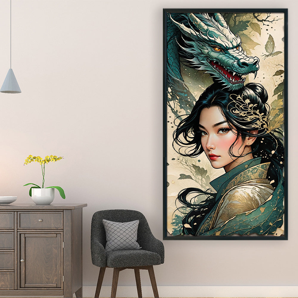 Dragon And Woman - 11CT Stamped Cross Stitch 40*75CM