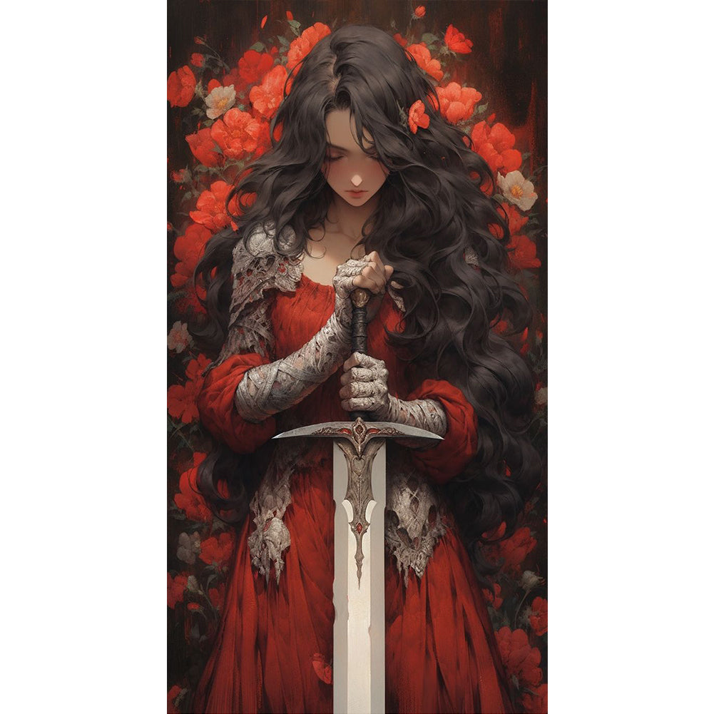 Long-Haired Female Knight - 11CT Stamped Cross Stitch 40*70CM