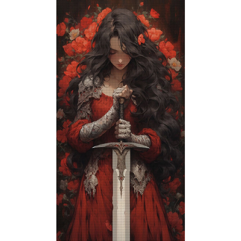 Long-Haired Female Knight - 11CT Stamped Cross Stitch 40*70CM