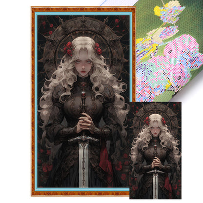 Long-Haired Female Knight - 11CT Stamped Cross Stitch 40*70CM