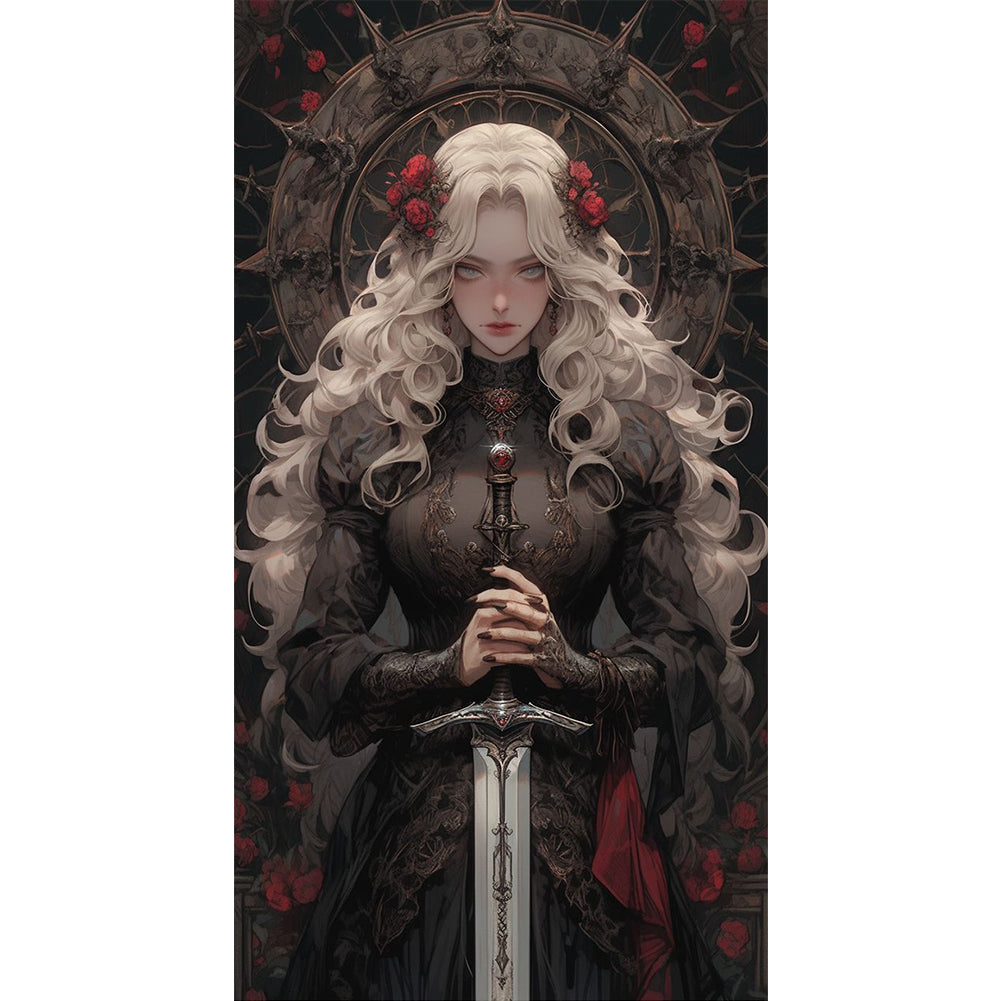 Long-Haired Female Knight - 11CT Stamped Cross Stitch 40*70CM