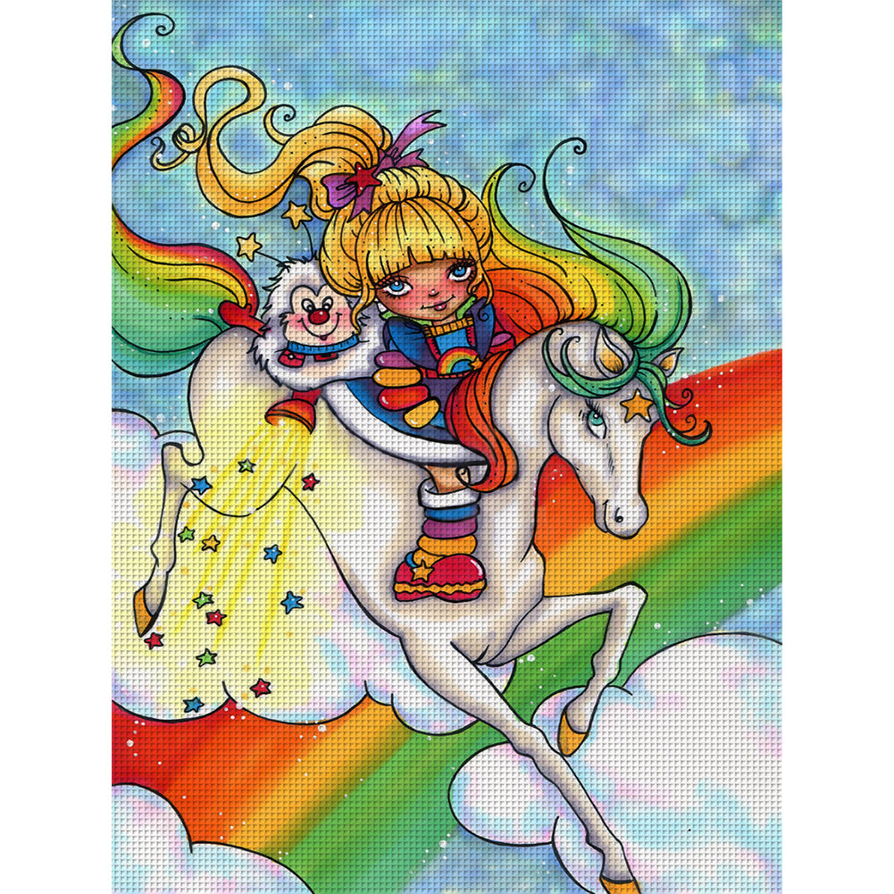 Little Girl Riding A White Horse - 11CT Stamped Cross Stitch 50*65CM