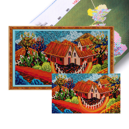Color House - 14CT Stamped Cross Stitch 40*22CM(Joy Sunday)