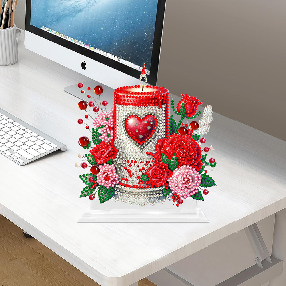 Acrylic Desktop 5D Diamond Art Kits Home Bedroom Table Decor (Love Rose Candle)