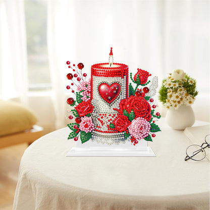 Acrylic Desktop 5D Diamond Art Kits Home Bedroom Table Decor (Love Rose Candle)