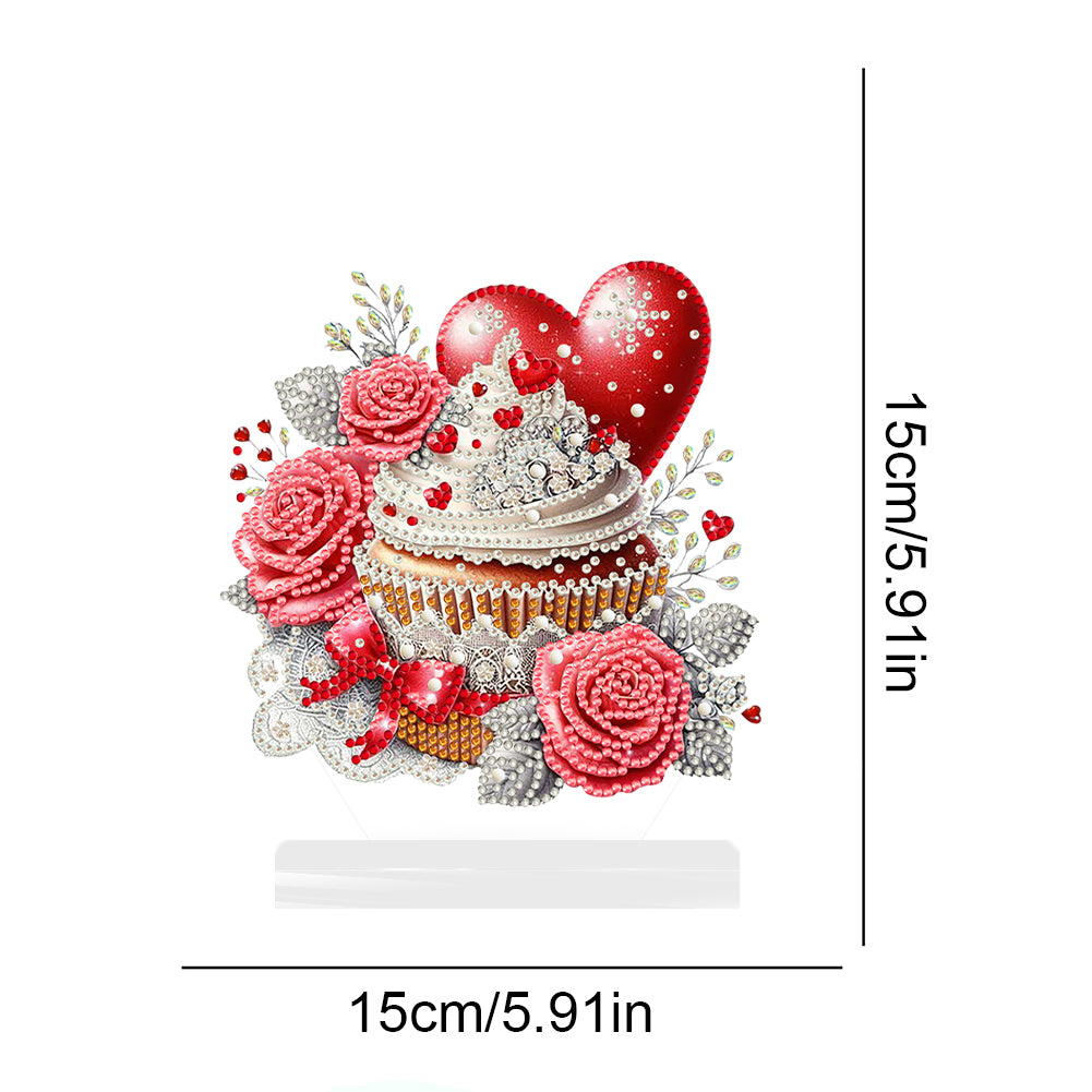 Acrylic Desktop 5D Diamond Art Kit Home Bedroom Table Decor (Love Rose Cupcake)