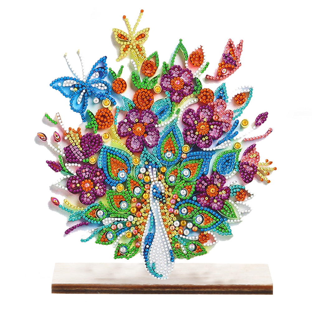 Special Shape Single-Side Desktop Diamond Art Decor (Flower Peacock Butterfly)