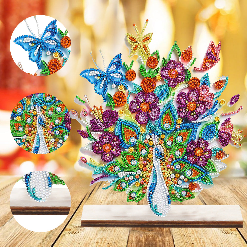 Special Shape Single-Side Desktop Diamond Art Decor (Flower Peacock Butterfly)