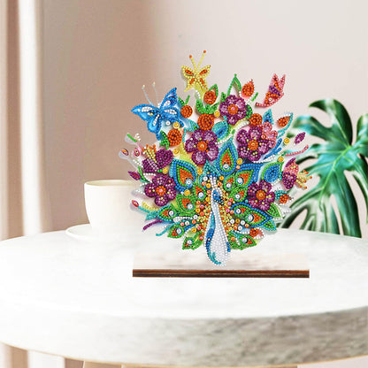 Special Shape Single-Side Desktop Diamond Art Decor (Flower Peacock Butterfly)