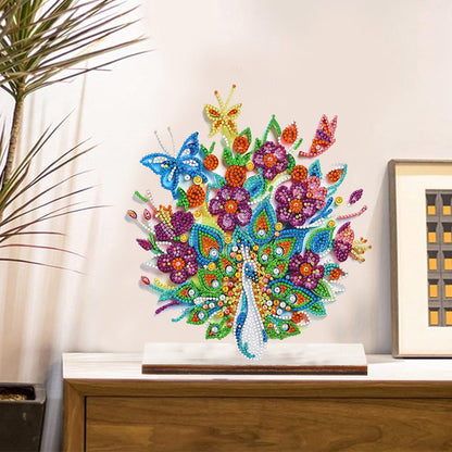 Special Shape Single-Side Desktop Diamond Art Decor (Flower Peacock Butterfly)