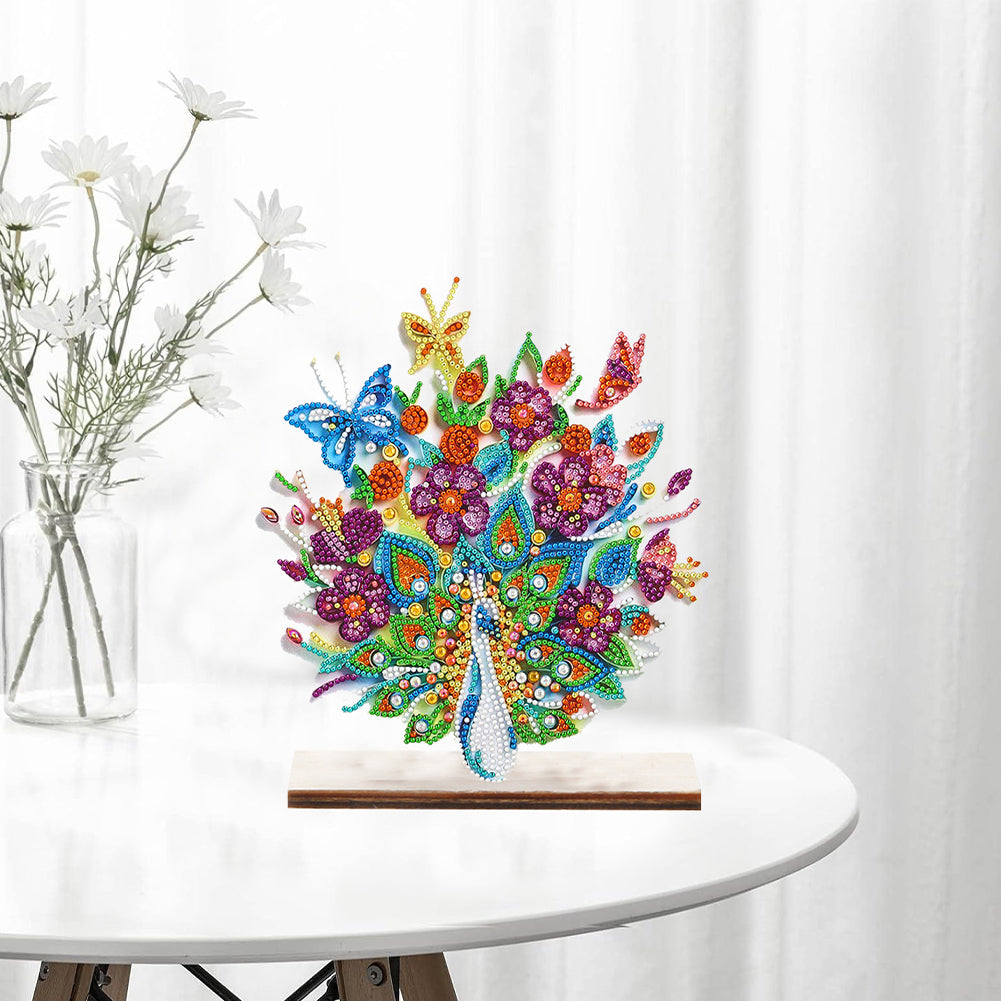 Special Shape Single-Side Desktop Diamond Art Decor (Flower Peacock Butterfly)