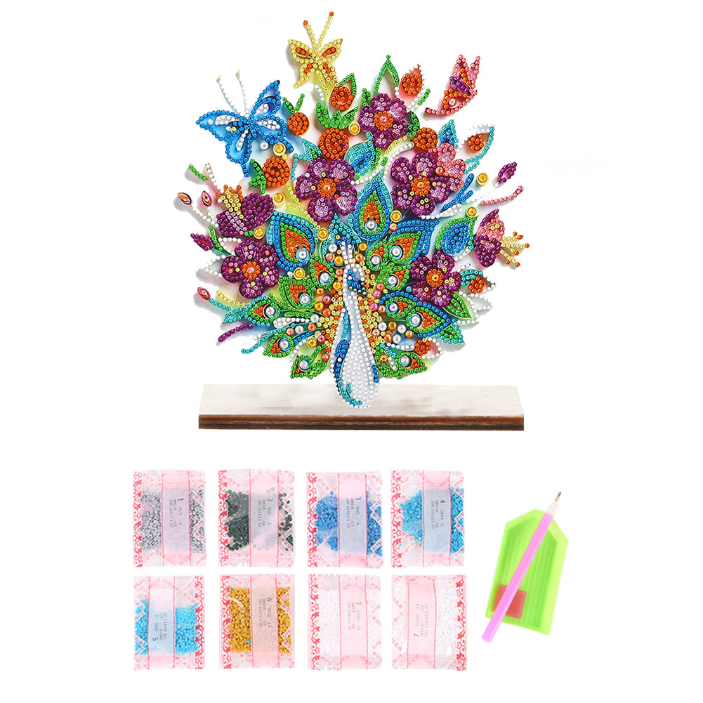 Special Shape Single-Side Desktop Diamond Art Decor (Flower Peacock Butterfly)