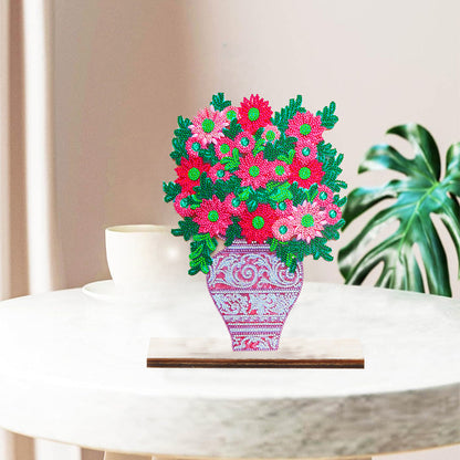 Special Shape Single-Side Desktop Diamond Art Decor (Pink Vase With Flowers)