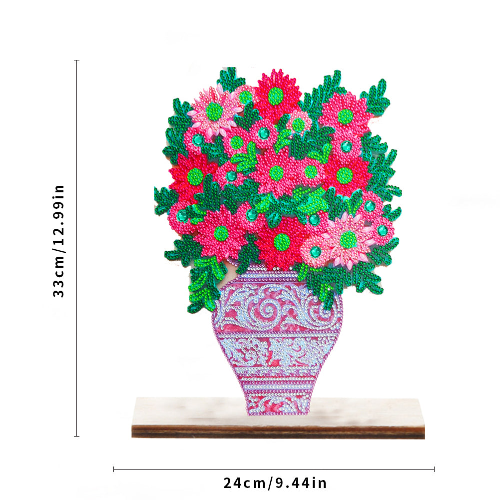 Special Shape Single-Side Desktop Diamond Art Decor (Pink Vase With Flowers)