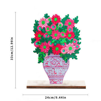 Special Shape Single-Side Desktop Diamond Art Decor (Pink Vase With Flowers)