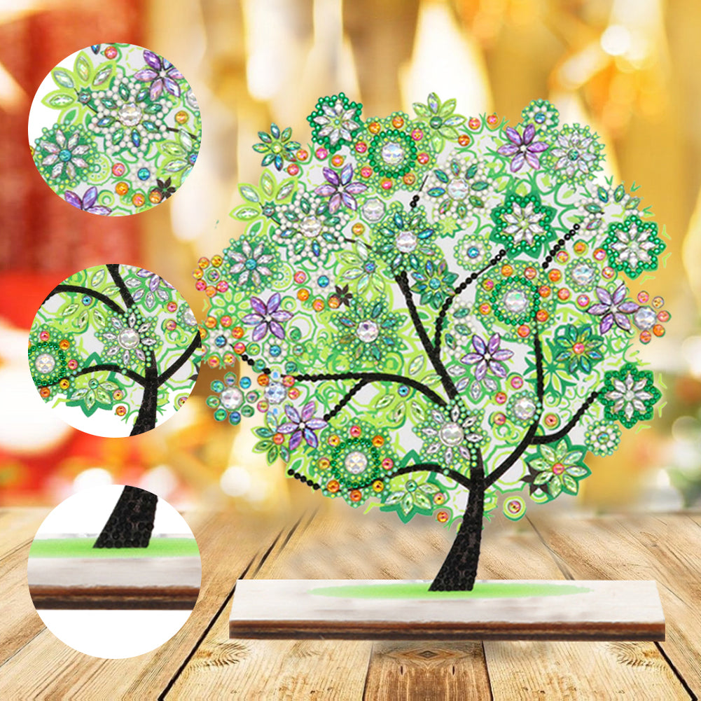 Special Shape Single-Side Desktop Diamond Art Decor (Green Flower Tree Of Life)