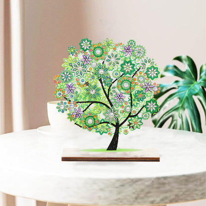 Special Shape Single-Side Desktop Diamond Art Decor (Green Flower Tree Of Life)