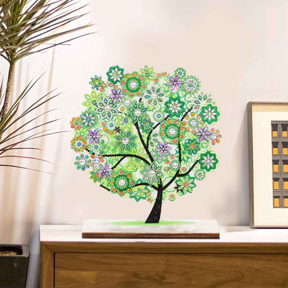 Special Shape Single-Side Desktop Diamond Art Decor (Green Flower Tree Of Life)