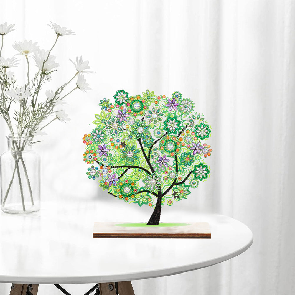 Special Shape Single-Side Desktop Diamond Art Decor (Green Flower Tree Of Life)