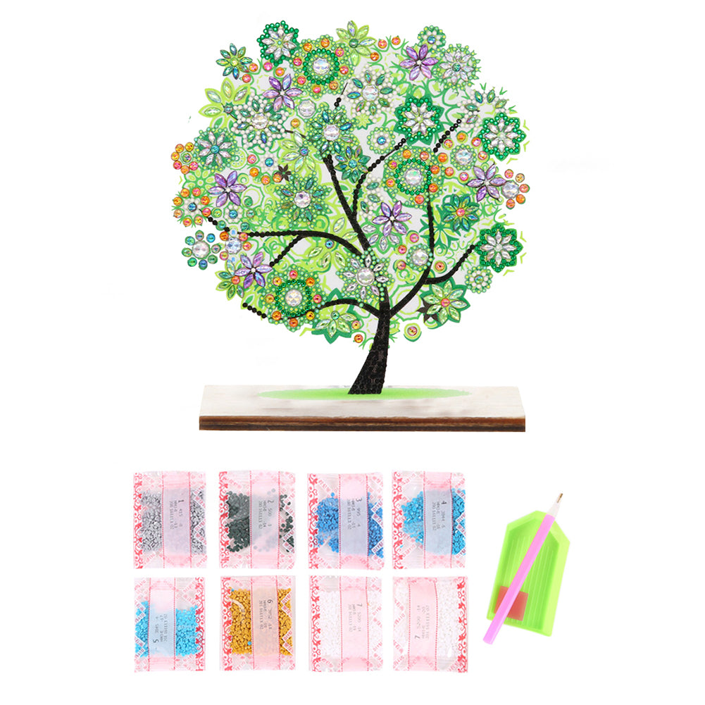 Special Shape Single-Side Desktop Diamond Art Decor (Green Flower Tree Of Life)