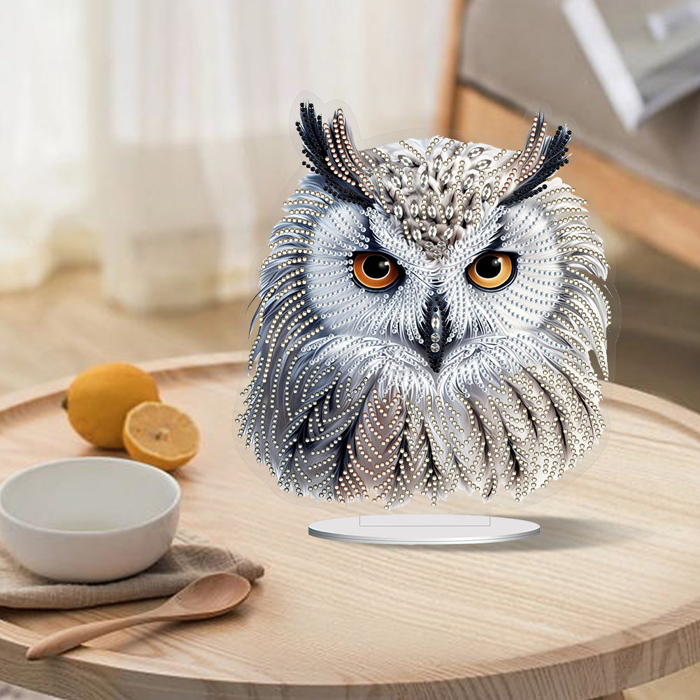 White Head Owl Special Shape Desktop Diamond Art Kits Desktop Decor (Cute Owl)