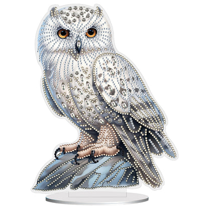 White Head Owl Special Shape Desktop Diamond Art Desktop Decor (Owl on Stone)