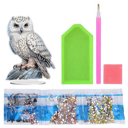 White Head Owl Special Shape Desktop Diamond Art Desktop Decor (Owl on Stone)