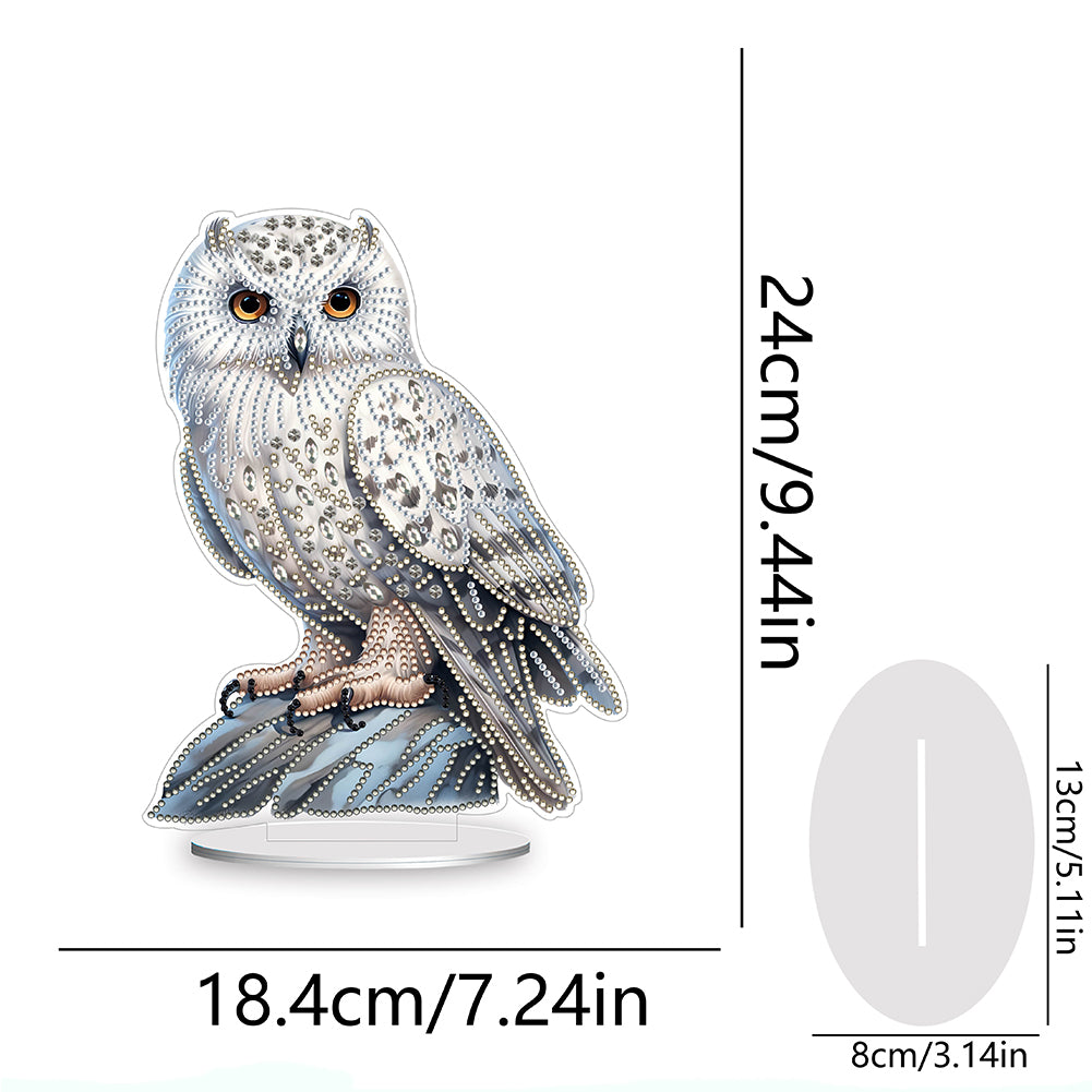 White Head Owl Special Shape Desktop Diamond Art Desktop Decor (Owl on Stone)