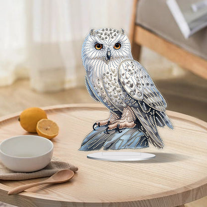 White Head Owl Special Shape Desktop Diamond Art Desktop Decor (Owl on Stone)