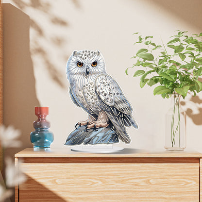 White Head Owl Special Shape Desktop Diamond Art Desktop Decor (Owl on Stone)